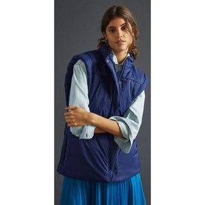 Anthropologie Maeve Snap-Sleeve Puffer Boho Blue Interchange Vest Jacket Size XS